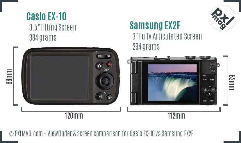 Casio EX-10 vs Samsung EX2F Screen and Viewfinder comparison