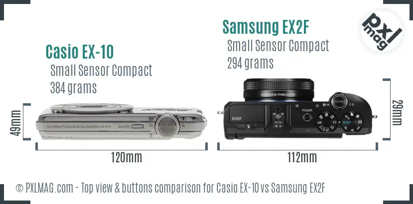 Casio EX-10 vs Samsung EX2F top view buttons comparison