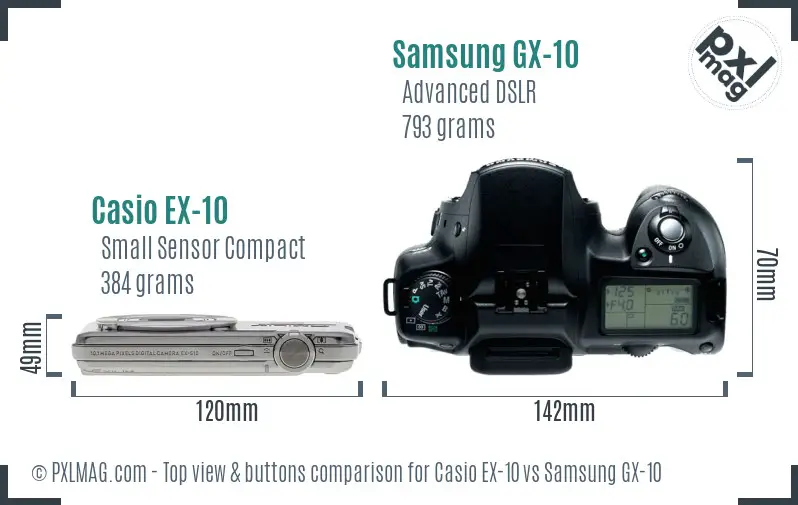 Casio EX-10 vs Samsung GX-10 top view buttons comparison