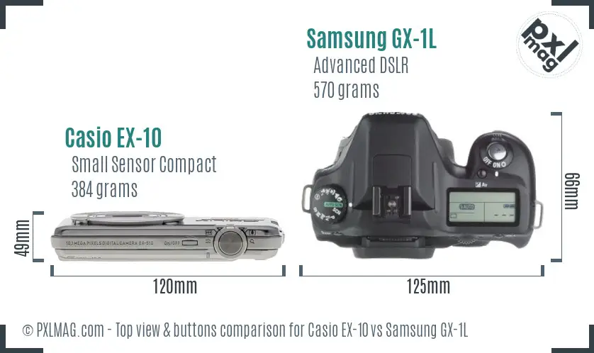 Casio EX-10 vs Samsung GX-1L top view buttons comparison