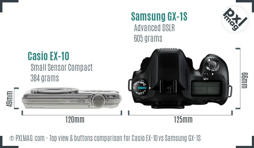 Casio EX-10 vs Samsung GX-1S top view buttons comparison