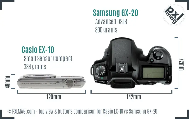 Casio EX-10 vs Samsung GX-20 top view buttons comparison