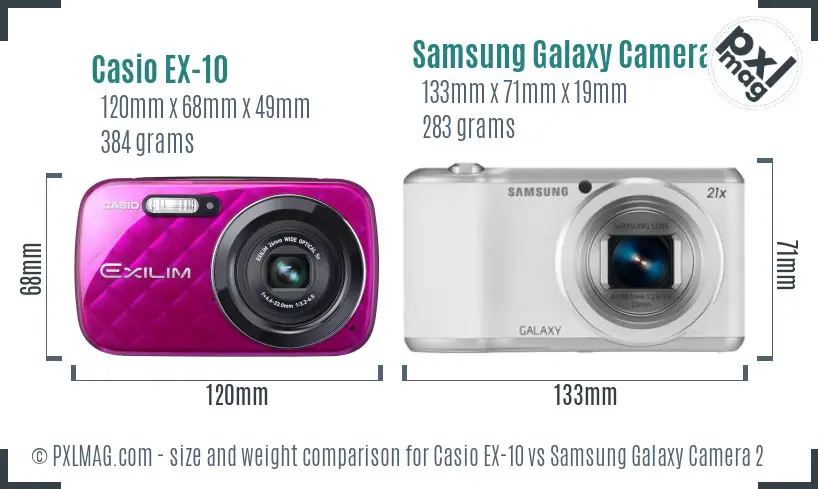 Casio EX-10 vs Samsung Galaxy Camera 2 size comparison
