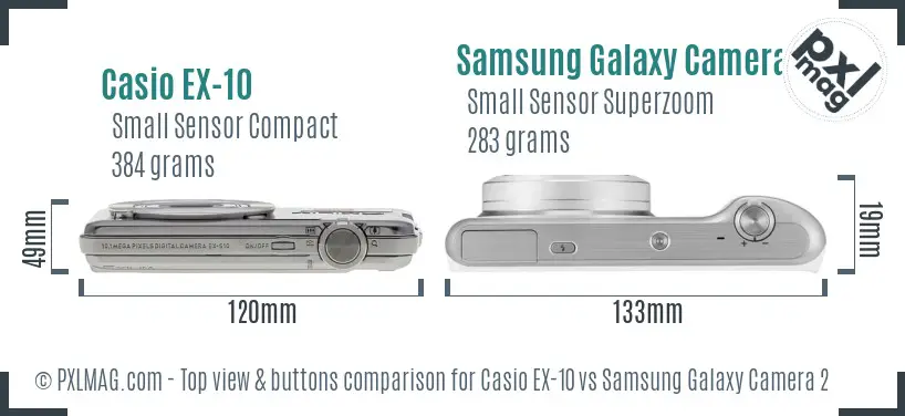 Casio EX-10 vs Samsung Galaxy Camera 2 top view buttons comparison