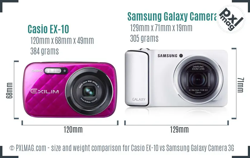 Casio EX-10 vs Samsung Galaxy Camera 3G size comparison