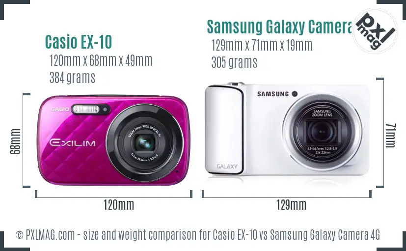 Casio EX-10 vs Samsung Galaxy Camera 4G size comparison