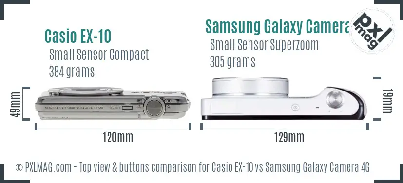 Casio EX-10 vs Samsung Galaxy Camera 4G top view buttons comparison