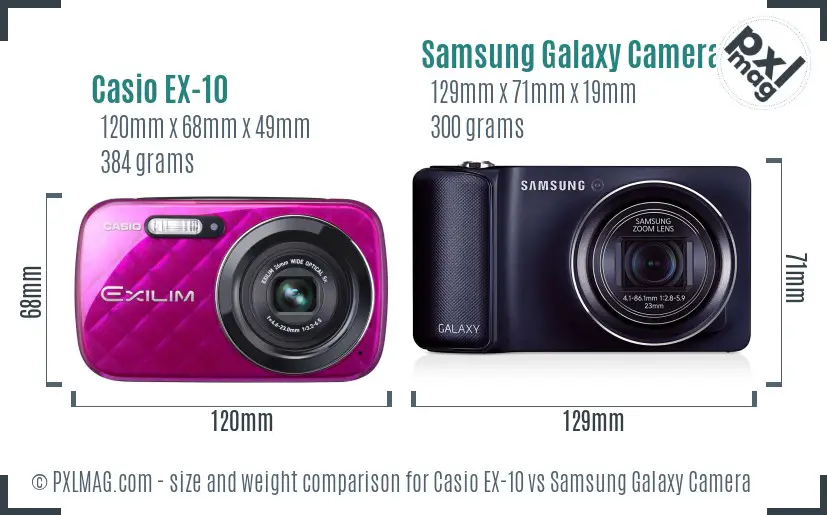 Casio EX-10 vs Samsung Galaxy Camera size comparison