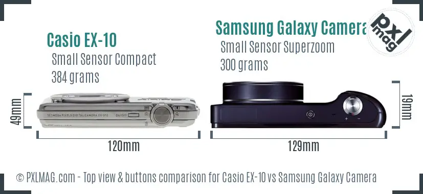 Casio EX-10 vs Samsung Galaxy Camera top view buttons comparison