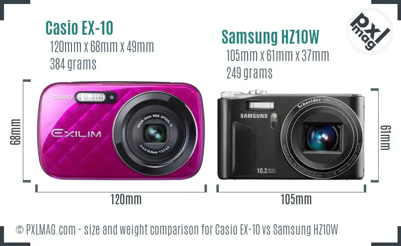 Casio EX-10 vs Samsung HZ10W size comparison