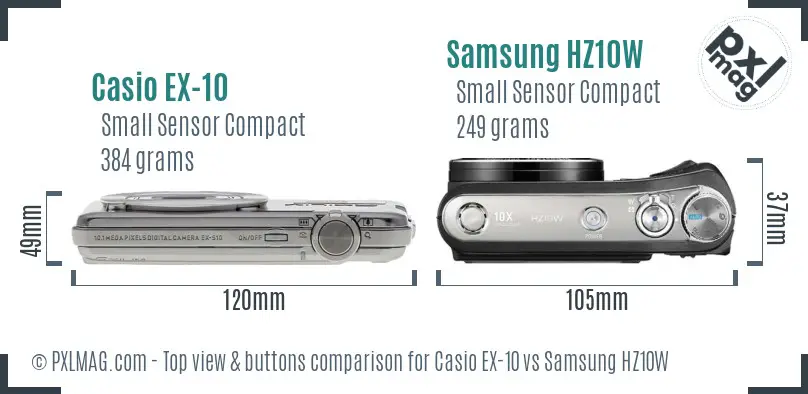 Casio EX-10 vs Samsung HZ10W top view buttons comparison