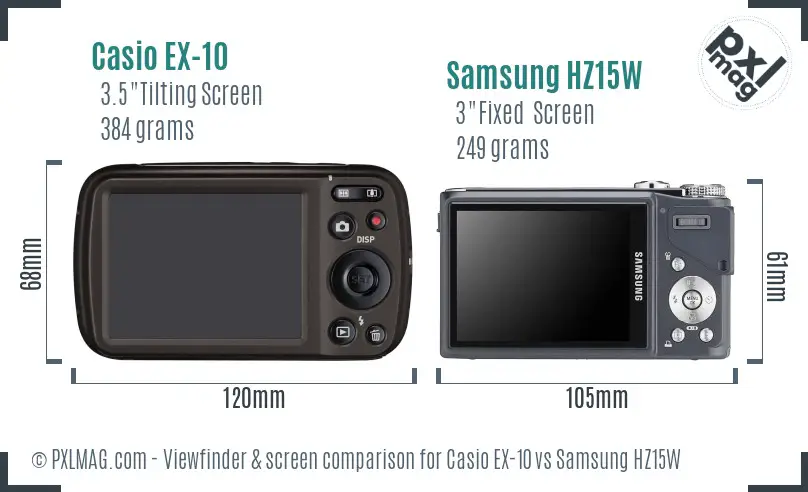Casio EX-10 vs Samsung HZ15W Screen and Viewfinder comparison