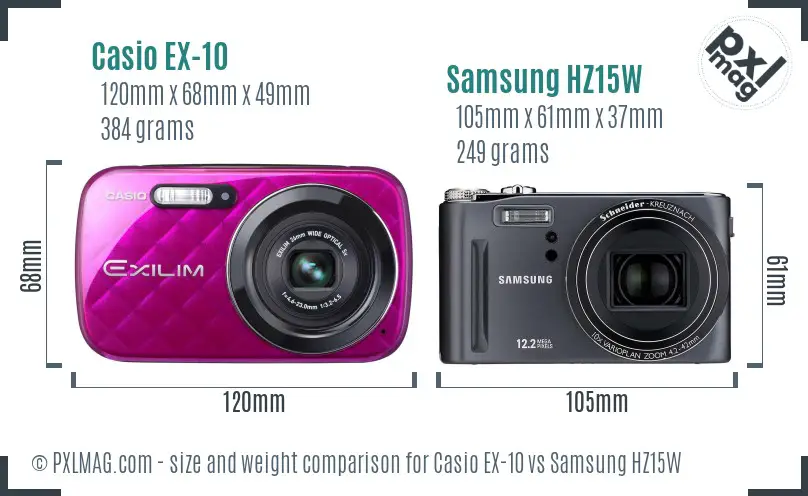 Casio EX-10 vs Samsung HZ15W size comparison