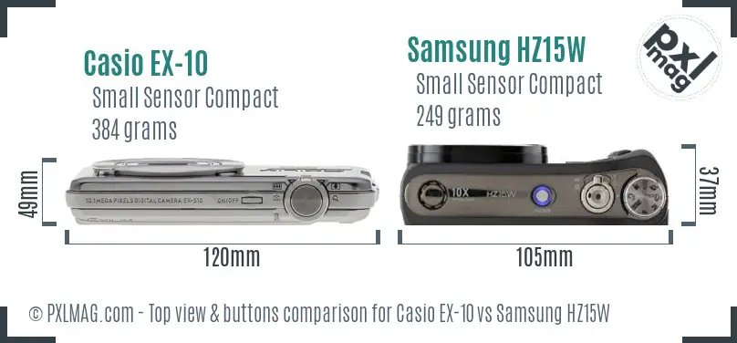 Casio EX-10 vs Samsung HZ15W top view buttons comparison