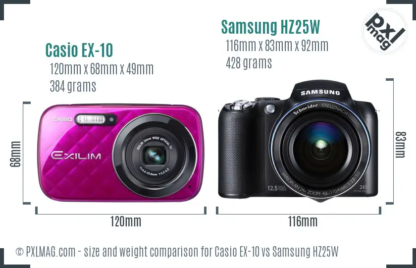 Casio EX-10 vs Samsung HZ25W size comparison
