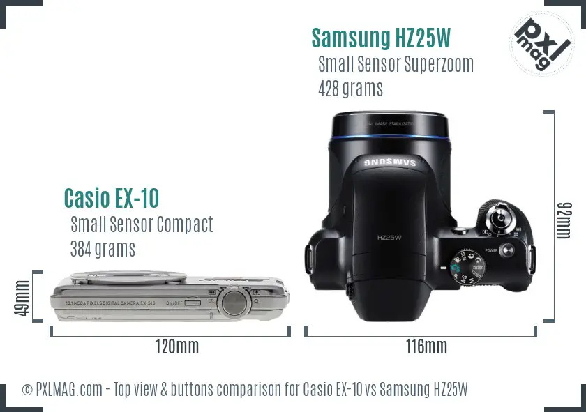 Casio EX-10 vs Samsung HZ25W top view buttons comparison