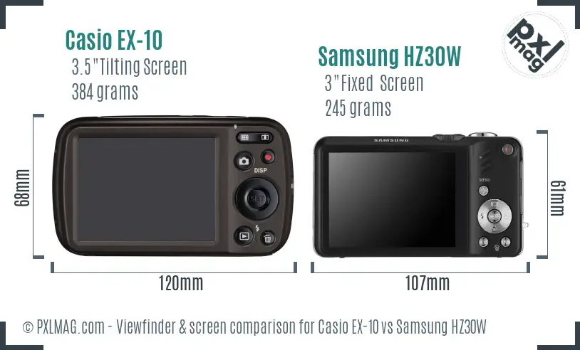 Casio EX-10 vs Samsung HZ30W Screen and Viewfinder comparison Casio EX-10 vs Samsung HZ30W Screen and Viewfinder comparison