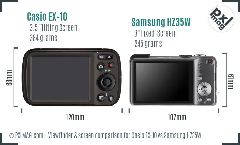 Casio EX-10 vs Samsung HZ35W Screen and Viewfinder comparison