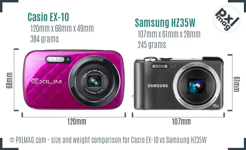 Casio EX-10 vs Samsung HZ35W size comparison