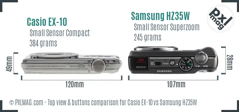 Casio EX-10 vs Samsung HZ35W top view buttons comparison