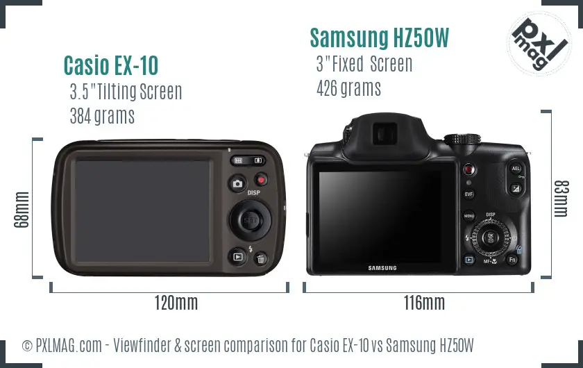 Casio EX-10 vs Samsung HZ50W Screen and Viewfinder comparison