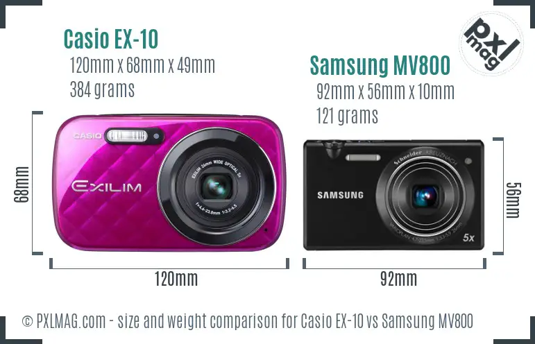 Casio EX-10 vs Samsung MV800 size comparison