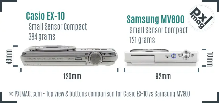 Casio EX-10 vs Samsung MV800 top view buttons comparison