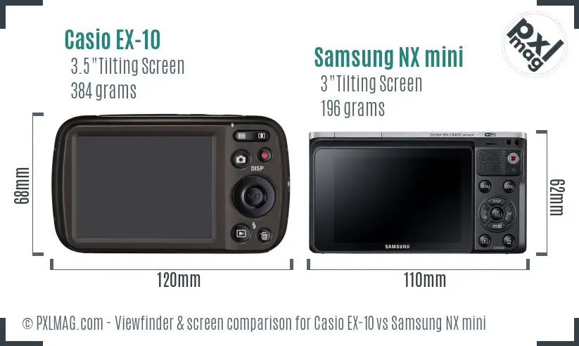 Casio EX-10 vs Samsung NX mini Screen and Viewfinder comparison
