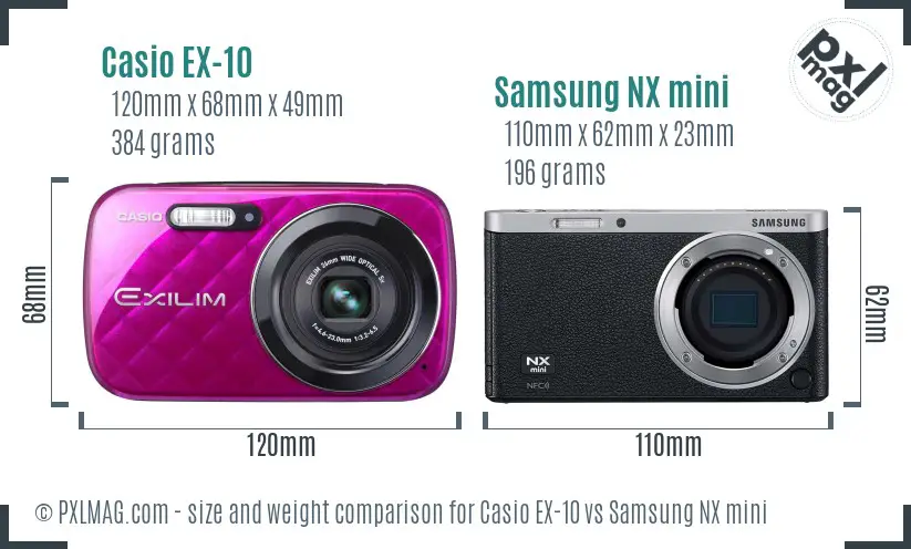 Casio EX-10 vs Samsung NX mini size comparison
