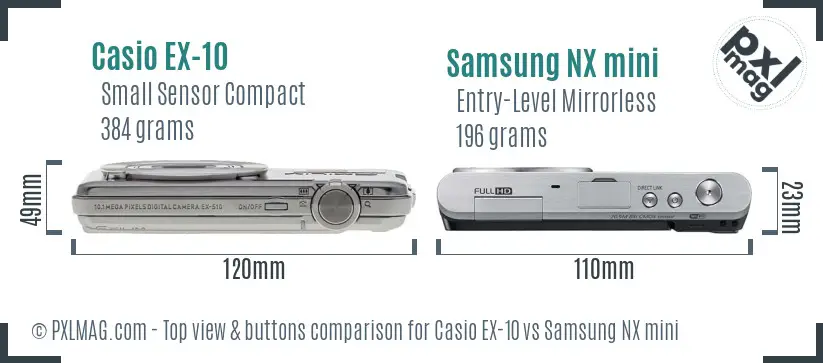 Casio EX-10 vs Samsung NX mini top view buttons comparison