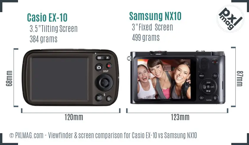 Casio EX-10 vs Samsung NX10 Screen and Viewfinder comparison Casio EX-10 vs Samsung NX10 Screen and Viewfinder comparison