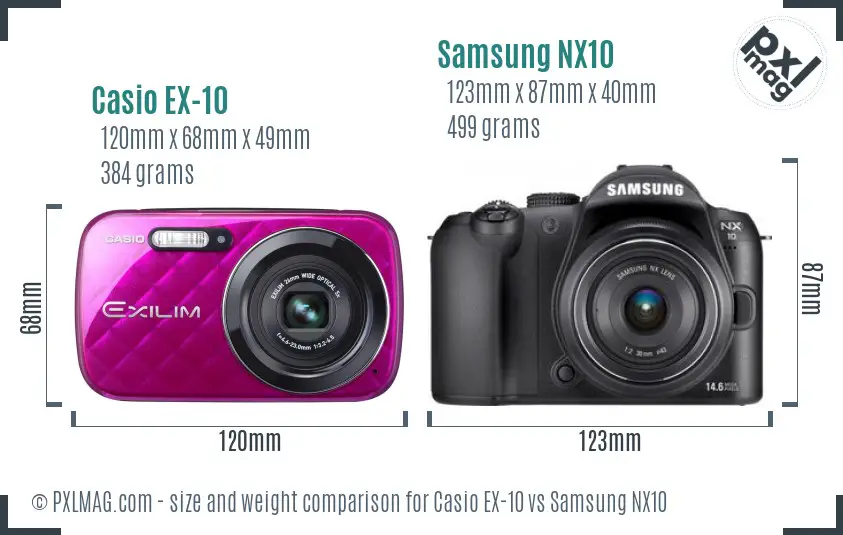 Casio EX-10 vs Samsung NX10 size comparison Casio EX-10 vs Samsung NX10 size comparison