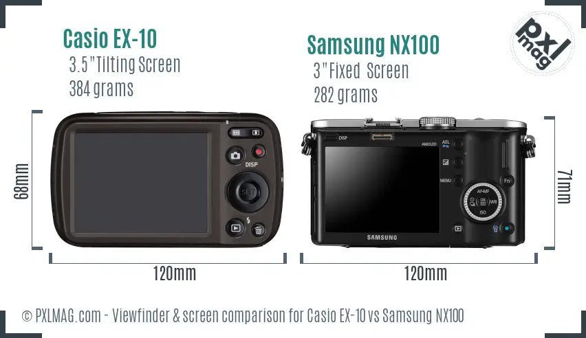 Casio EX-10 vs Samsung NX100 Screen and Viewfinder comparison