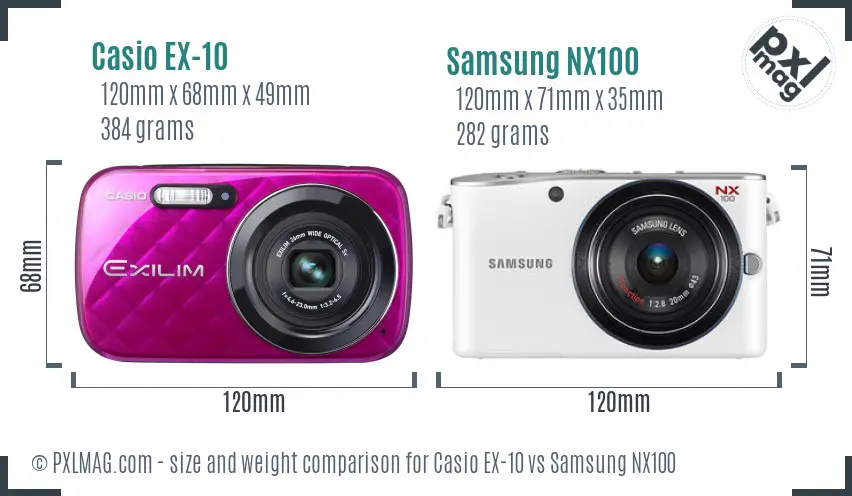 Casio EX-10 vs Samsung NX100 size comparison