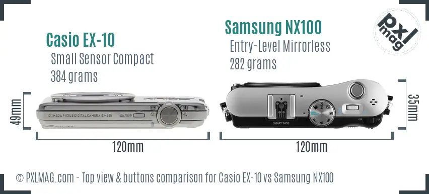 Casio EX-10 vs Samsung NX100 top view buttons comparison