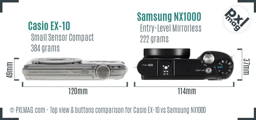 Casio EX-10 vs Samsung NX1000 top view buttons comparison