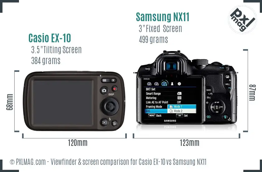 Casio EX-10 vs Samsung NX11 Screen and Viewfinder comparison