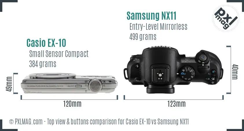 Casio EX-10 vs Samsung NX11 top view buttons comparison