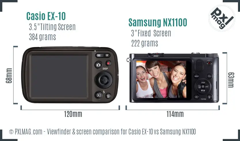 Casio EX-10 vs Samsung NX1100 Screen and Viewfinder comparison