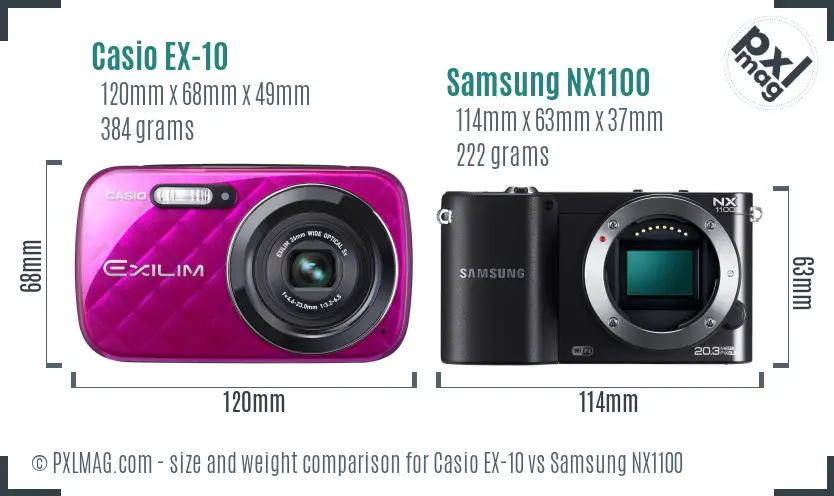 Casio EX-10 vs Samsung NX1100 size comparison