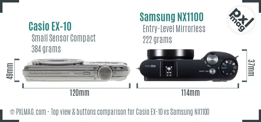 Casio EX-10 vs Samsung NX1100 top view buttons comparison