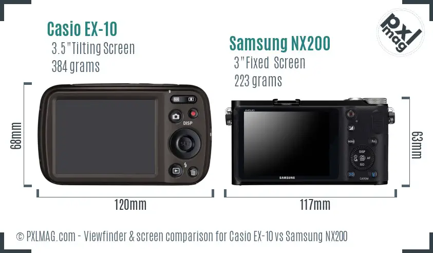 Casio EX-10 vs Samsung NX200 Screen and Viewfinder comparison Casio EX-10 vs Samsung NX200 Screen and Viewfinder comparison