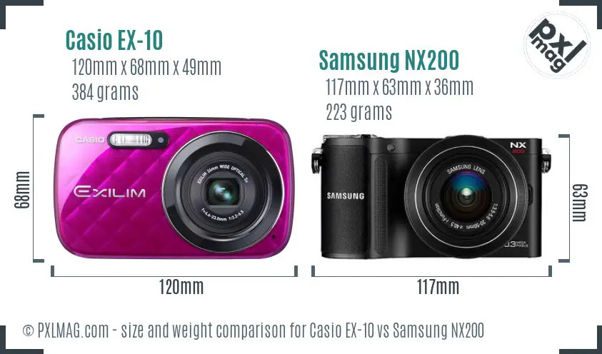 Casio EX-10 vs Samsung NX200 size comparison Casio EX-10 vs Samsung NX200 size comparison