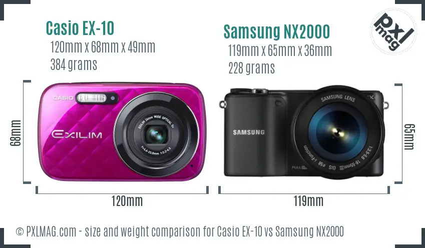 Casio EX-10 vs Samsung NX2000 size comparison