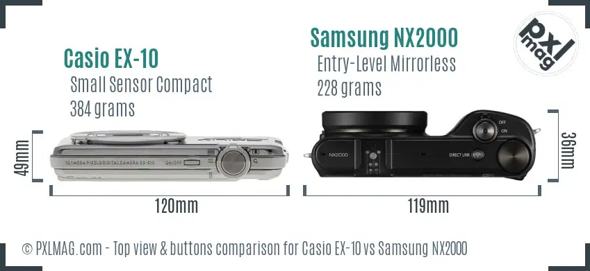 Casio EX-10 vs Samsung NX2000 top view buttons comparison