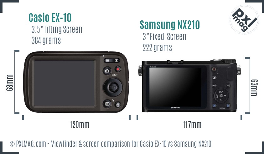 Casio EX-10 vs Samsung NX210 Screen and Viewfinder comparison