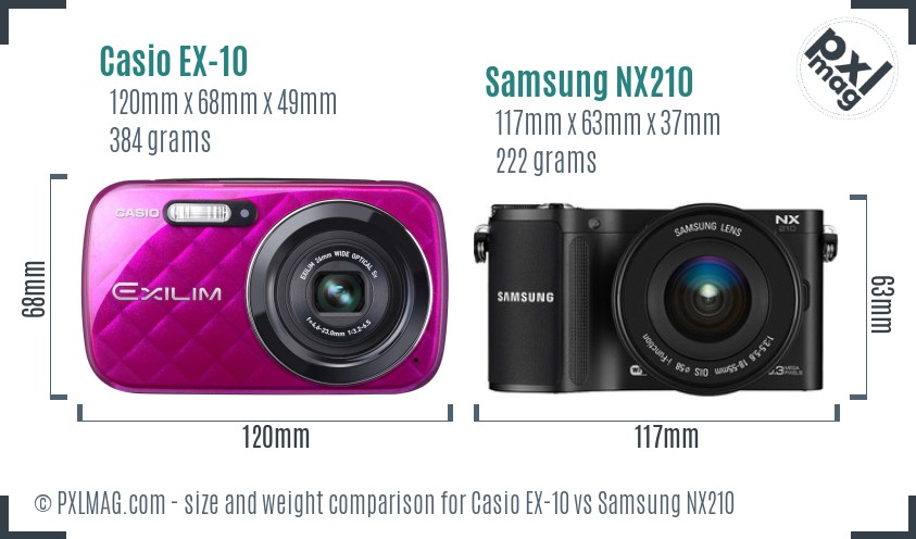 Casio EX-10 vs Samsung NX210 size comparison Casio EX-10 vs Samsung NX210 size comparison