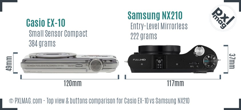 Casio EX-10 vs Samsung NX210 top view buttons comparison