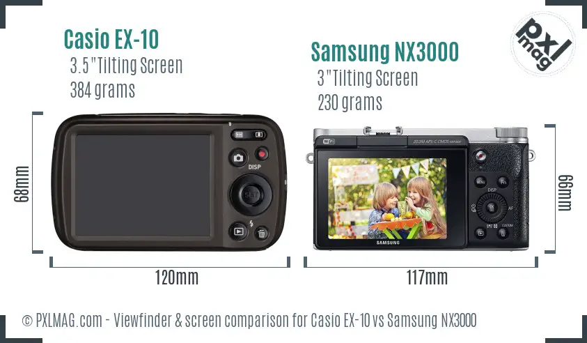 Casio EX-10 vs Samsung NX3000 Screen and Viewfinder comparison