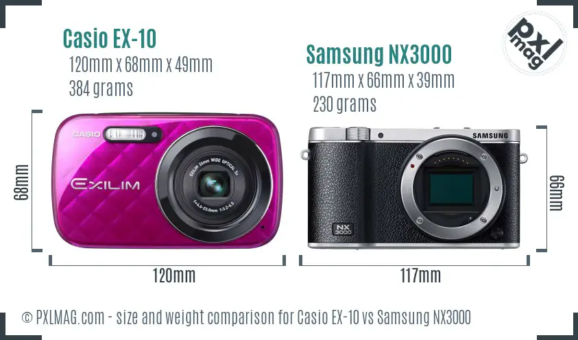 Casio EX-10 vs Samsung NX3000 size comparison